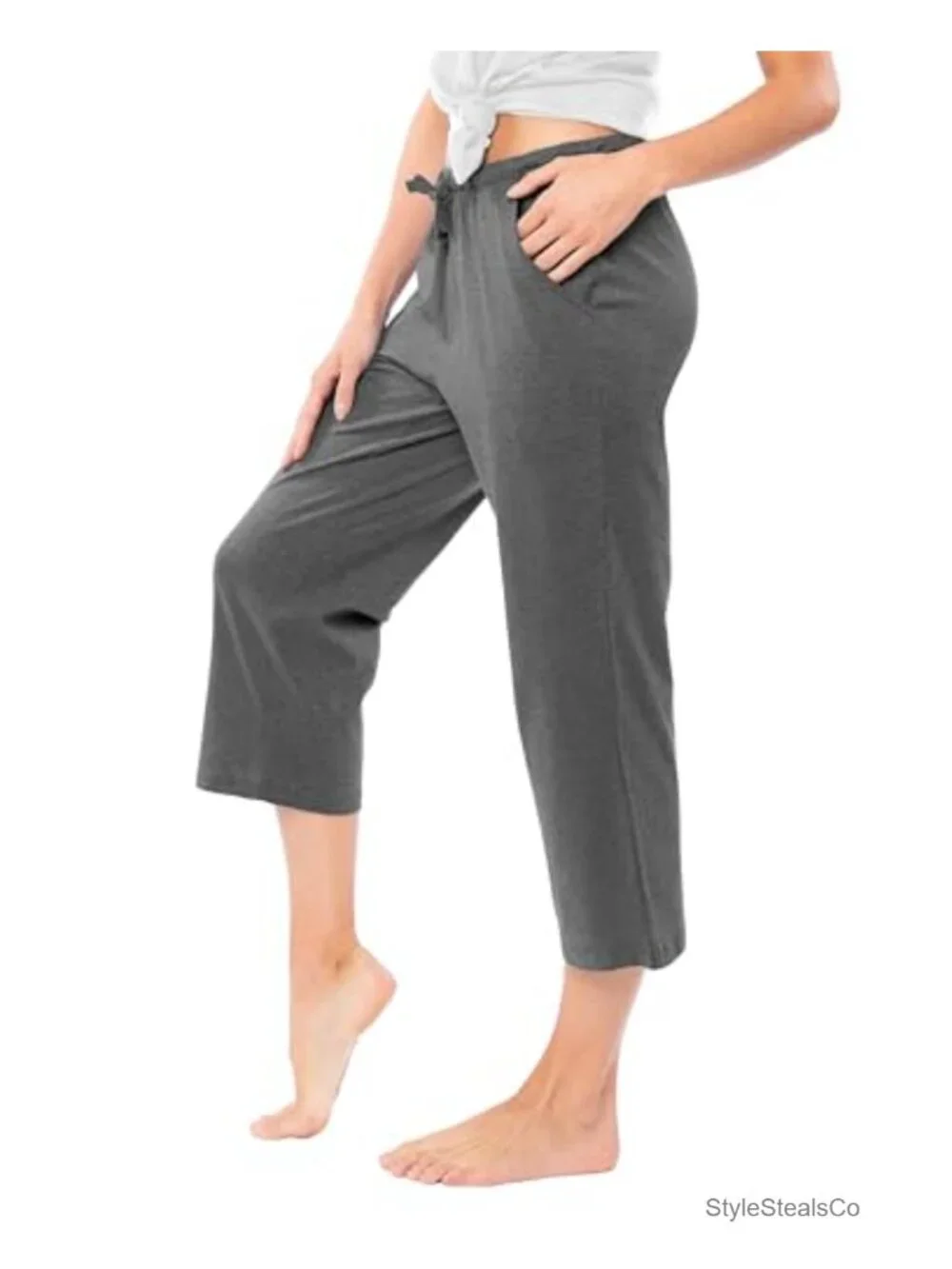 100% Cotton Capri Lounge Pajama Pants with Pockets